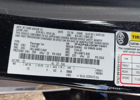 2019 Ford Fiesta Se из США, поврежденный, VIN 3FADP4BJ2KM119491